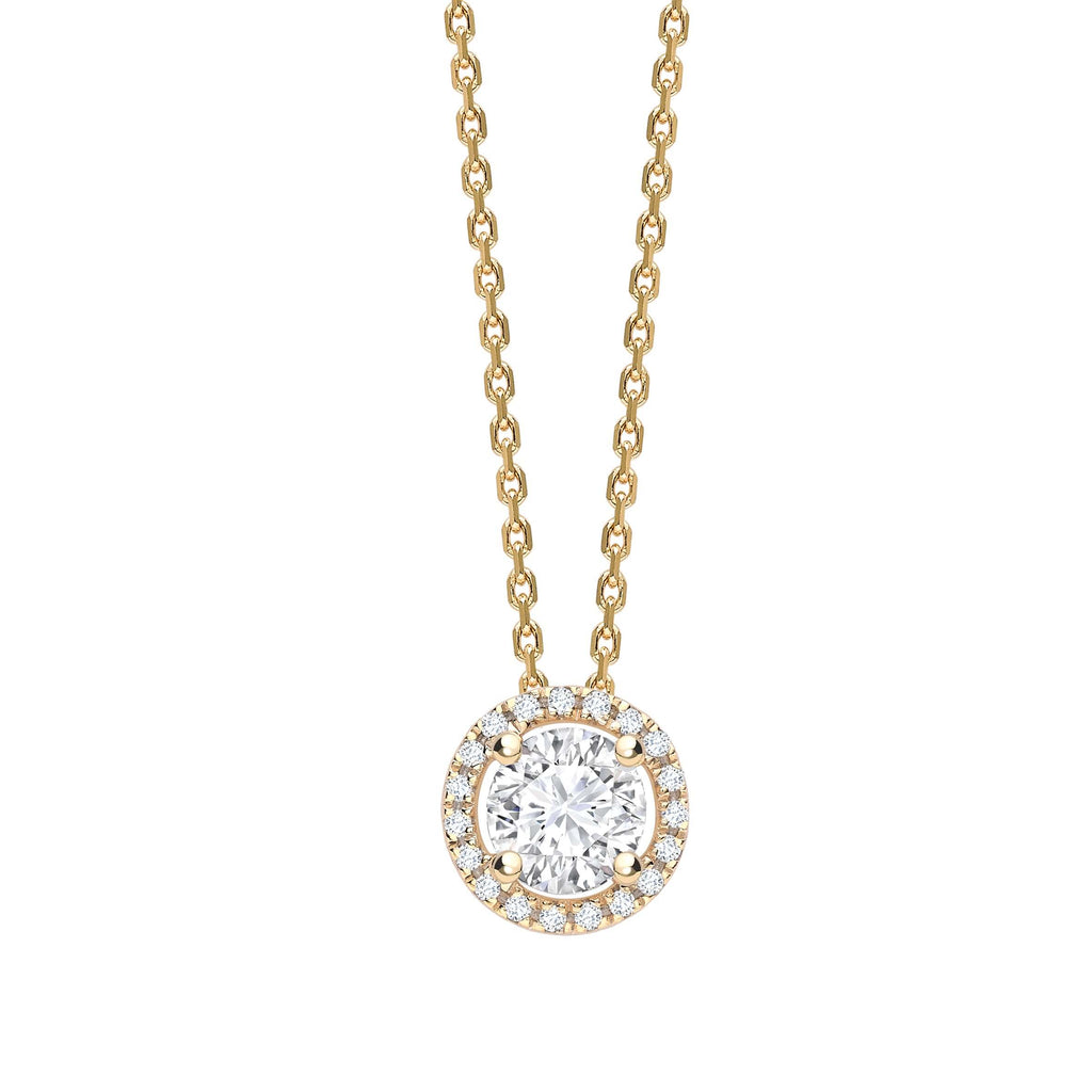 18ct yellow gold diamond halo pendant and chain, Leeds Gold Buyers, Leevans Jewellers