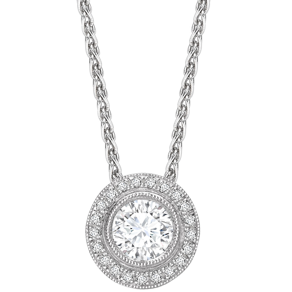 18ct white gold diamond halo gliding pendant and chain, Leevans gold buyers of Leeds