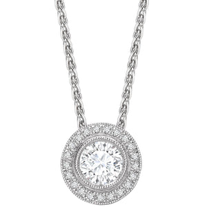 18ct white gold diamond halo gliding pendant and chain, Leevans gold buyers of Leeds