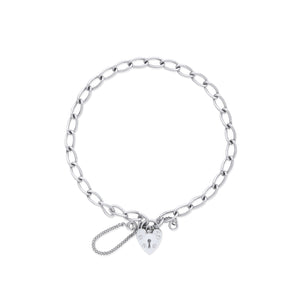 Silver charm bracelet, padlock bracelet, curb link bracelet, Leevans jewellers & pawnbrokers Leeds