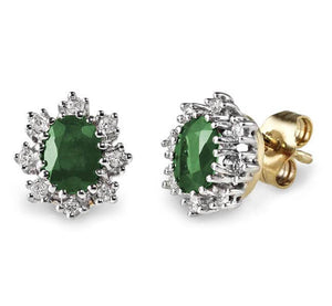 9ct Gold Emerald & Diamond Cluster Earrings, Scrap Gold Buyer Leeds, Pawnbrokers Leeds
