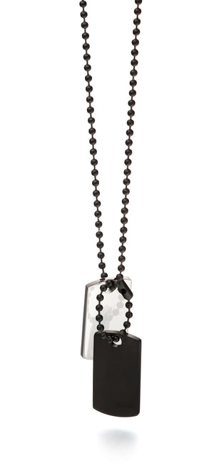 Fred Bennett Stainless Steel & Black IP Dog Tag Pendant & Chain, Leevans Jewellers & Pawnbrokers Leeds