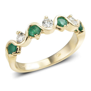 9ct Yellow Gold Emerald & Diamond Half Eternity Ring, Leevans Jewellers Leeds, Pawnbrokers & Scrap Gold Buyers