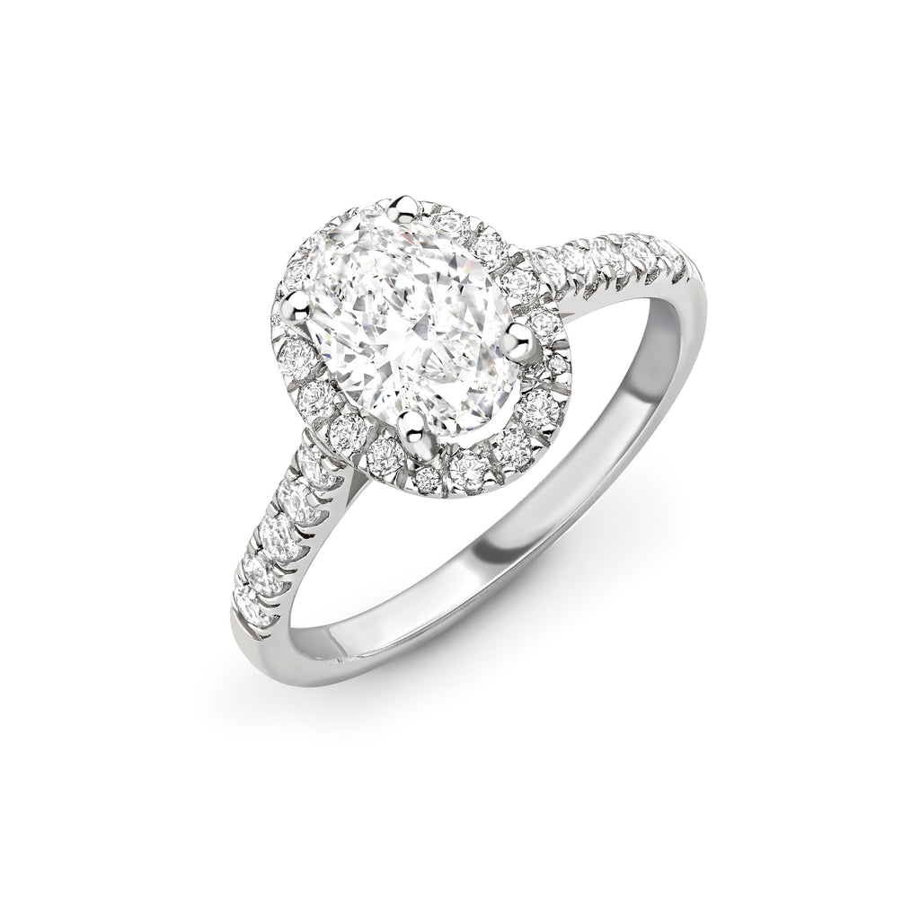 Oval Shape Diamond Platinum Halo Ring, 1.00ct, Leevans Jewellers & Pawnbrokers Leeds