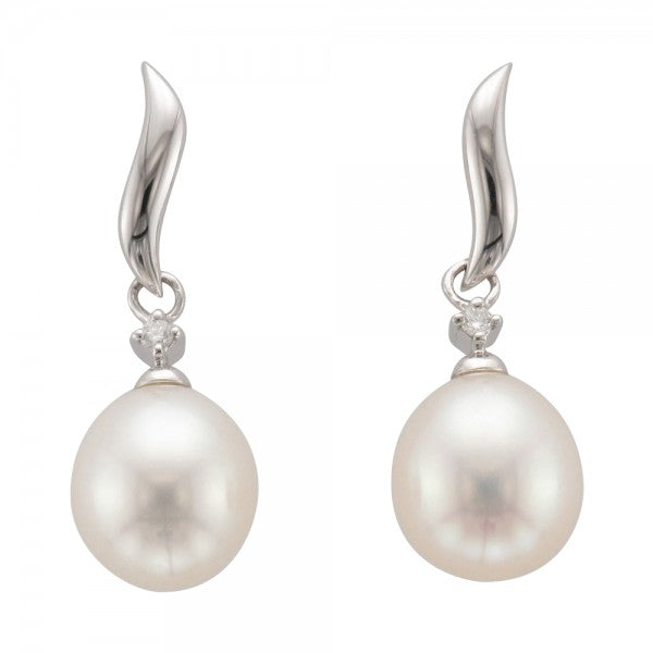 White Gold Pearl Earrings